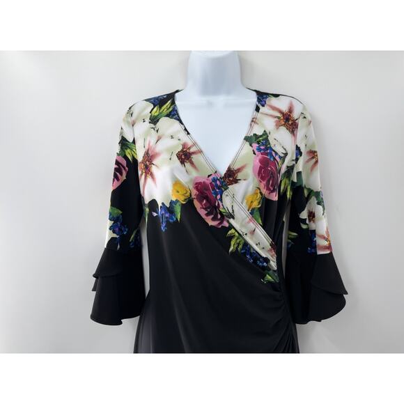 Joseph Ribkoff Women's Floral Faux Wrap Knit Dress Flutter Sleeve Size 6 - Picture 2 of 10